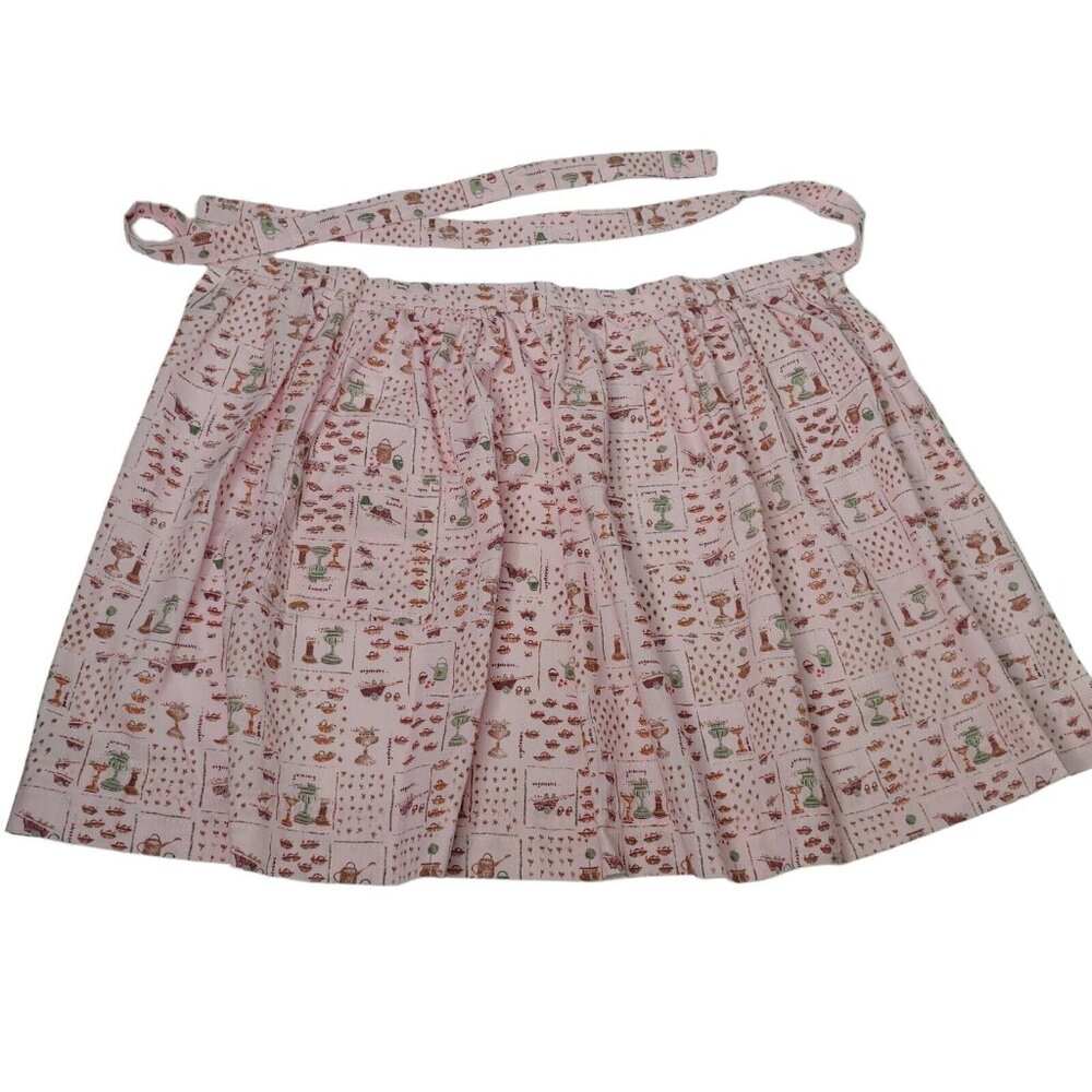 Homemade Kitchen Apron Pink Garden Vegetables Gardener Cook Pocket Brown Green